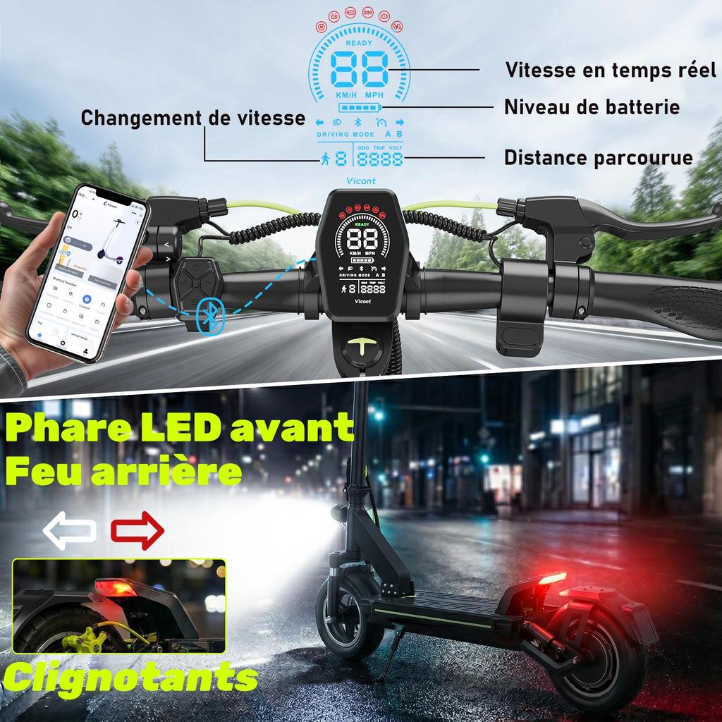 Yetişkin Elektrikli Scooter, 50-55 km Menzil, 800W Maksimum Motor, Katlanabilir, Güçlü, Çift Süspansiyon, Araziye Uygun, Ultra Hafif, TODIMART D6 Uygulaması ile