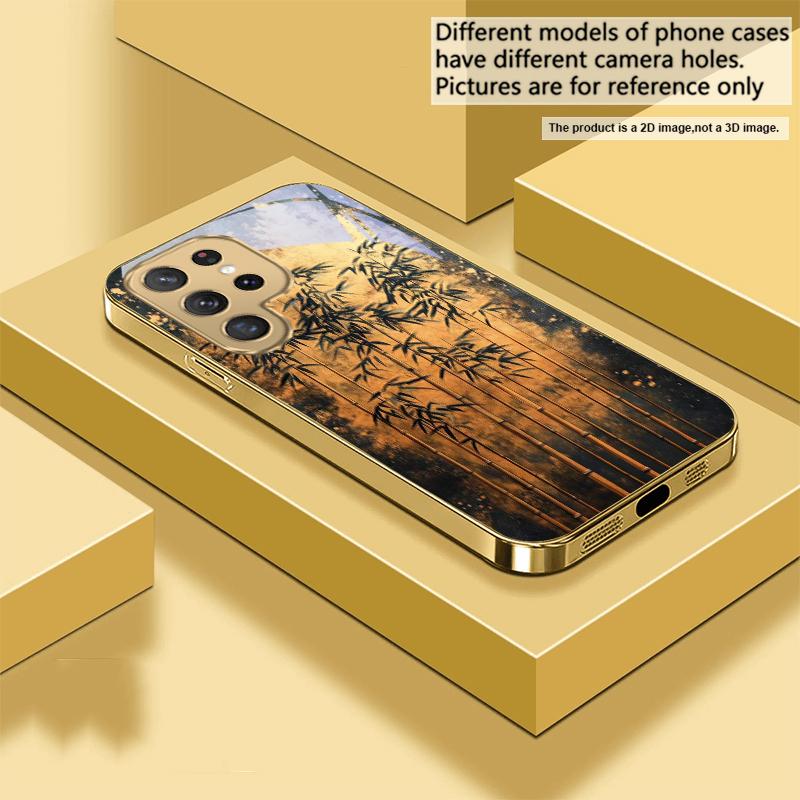 Golden Flower Branch For Samsung Galaxy S20 FE S21 S22 S23 Plus S24 Ultra 25Ultra S21+ S9+ S22Plus Golden Glass Phone Case