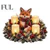 Christmas Party Supplies Lighted Highland Cow Table Centerpiece, Resin Flickering LED Flameless Candles, Frosted Pinecone Displays Pine Red