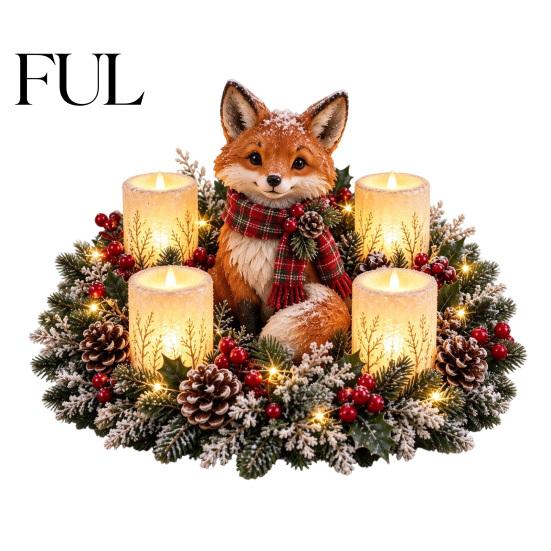 Christmas Party Supplies Lighted Highland Cow Table Centerpiece, Resin Flickering LED Flameless Candles, Frosted Pinecone Displays Pine Red