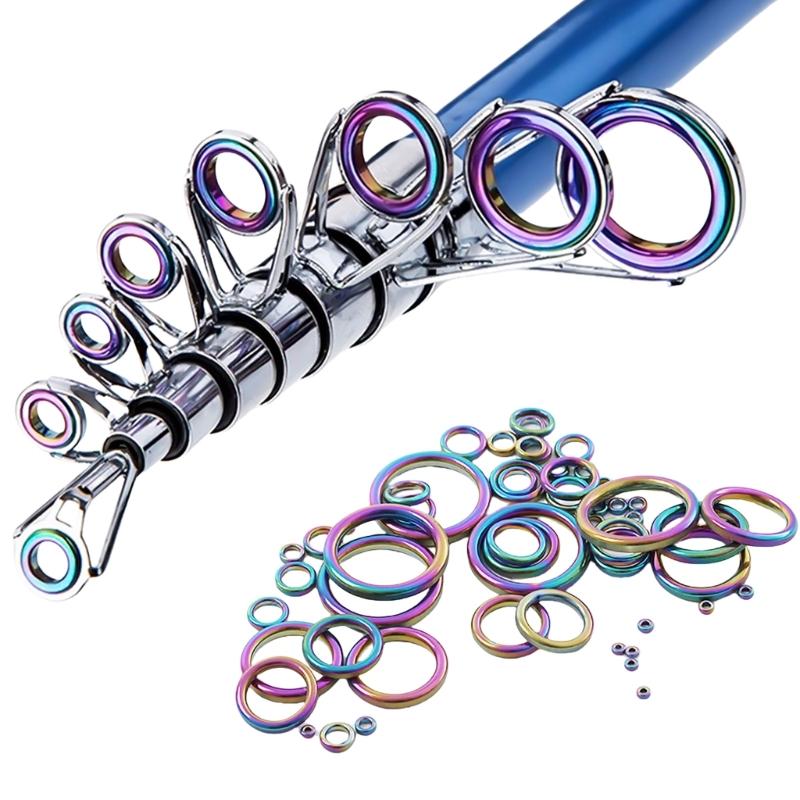 40Pcs Fishing Rod Ceramic Guide Rings 10 Size 0.18in to 1.17in Diameter Universal Replacement Colorful Fishing Rod Eye
