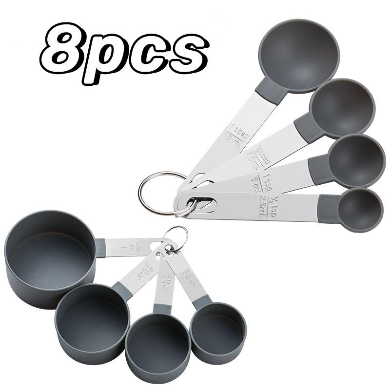 

Набор из 8 мерных чашек и ложек, штабелируемый, для приготовления пищи и выпечки, точная столовая ложка, ручка из нержавеющей стали, кухонные мерные инструменты и аксессуары as picture