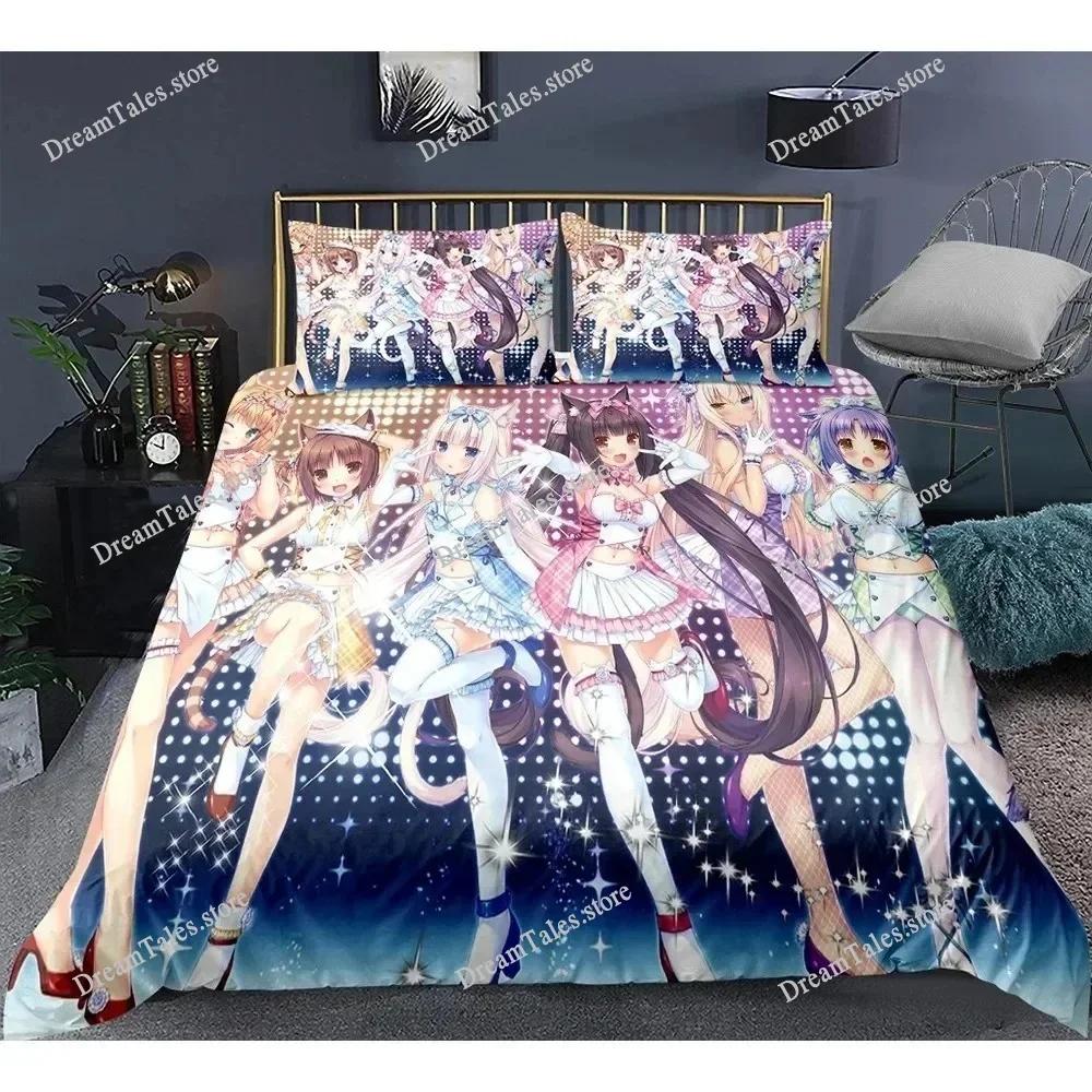 Cute Anime Cat Maid Pattern NEKOPARA Bedding Set Game Printing Duvet Cover and Pillowcase Bedroom Decorate for Otaku Teens741
