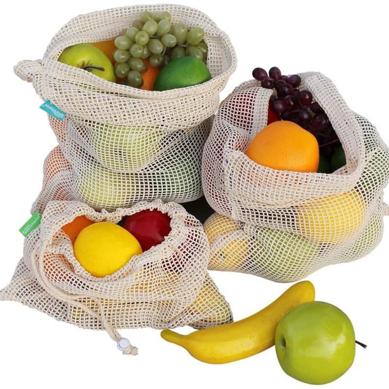 Breathable Cotton Drawstring Storage Bags Assorted Sizes For Freshness Produce Kitchen Organization Sustainable