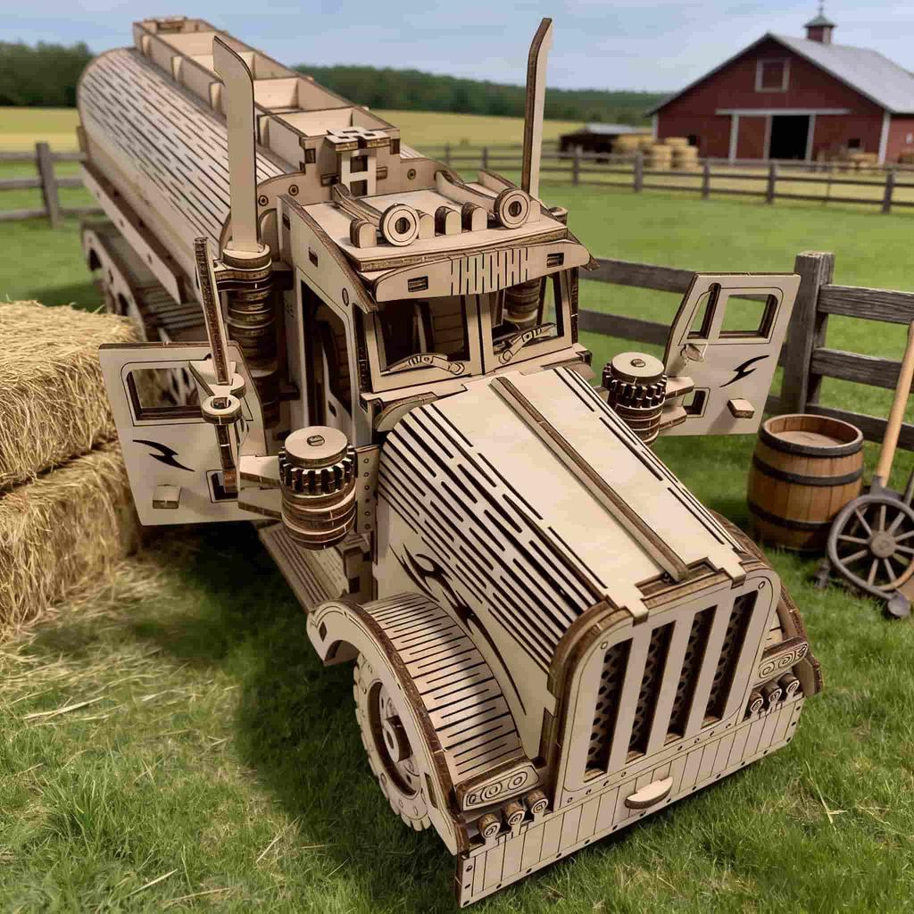 Wooden Oil Tanker Truck Puzzle DO-IT-YOURSELF Wooden 3D Truck Assembly Learning Birthday Present Christmas Present