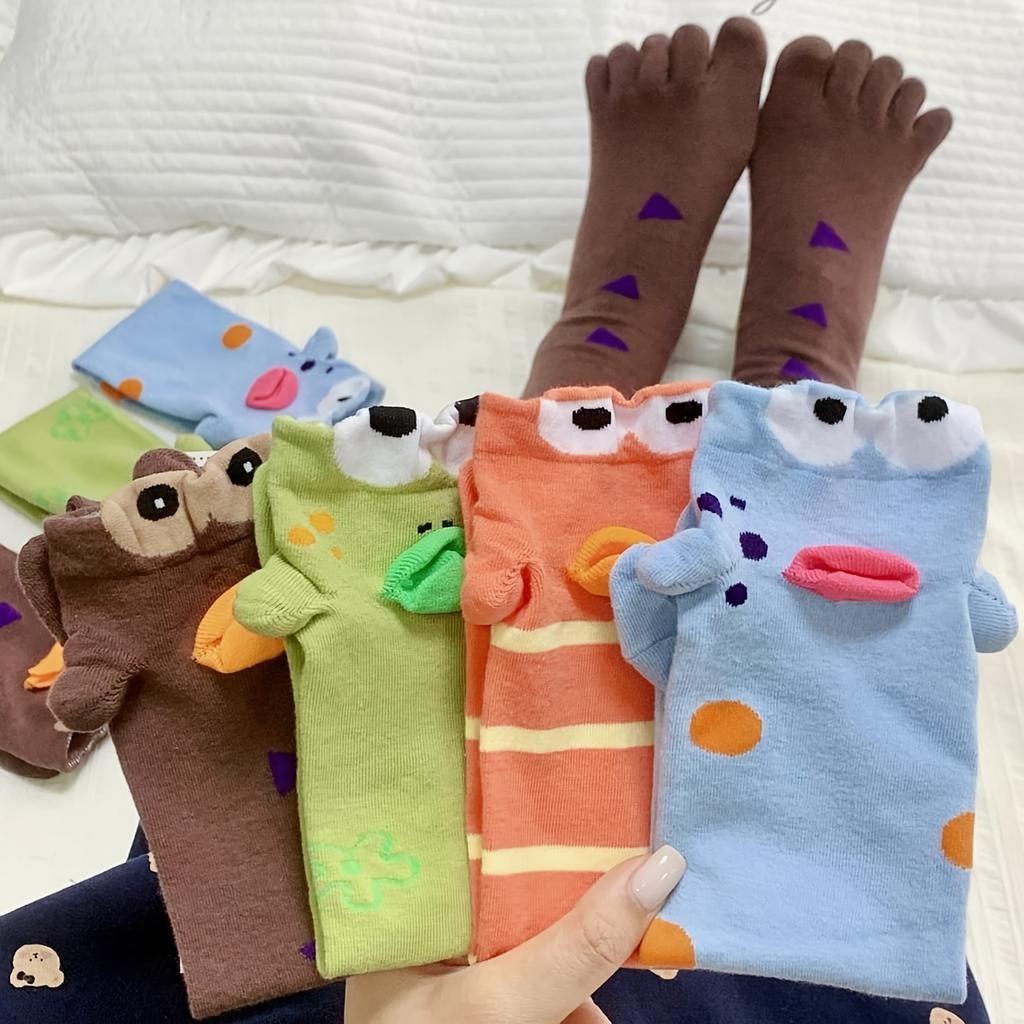 4Pairs All-Season Wearable New Ugly Cute Quirky Abstract Clownfish Five-Toe Couple Mid-Calf Socks