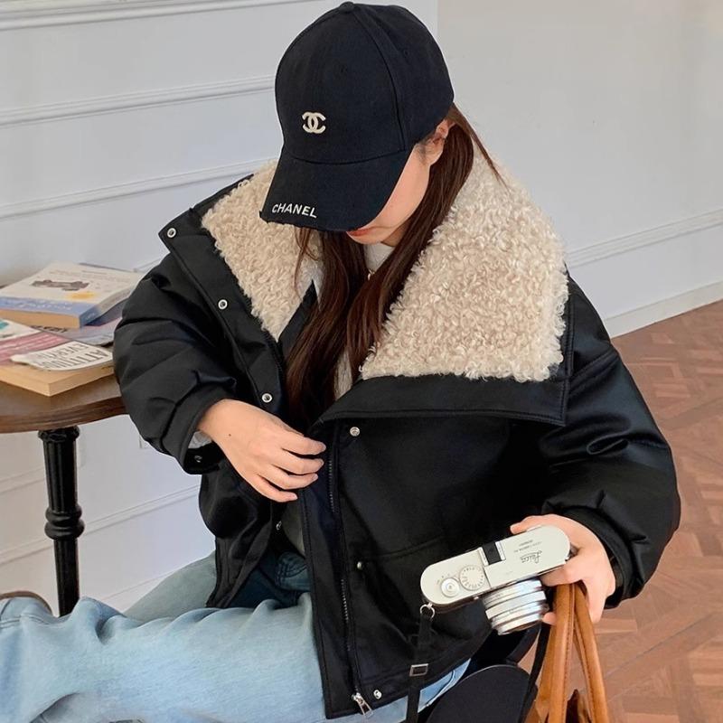 New cotton-padded clothes women's short lamb wool large lapel cotton clothes women's jackets winter college style small men wear outside