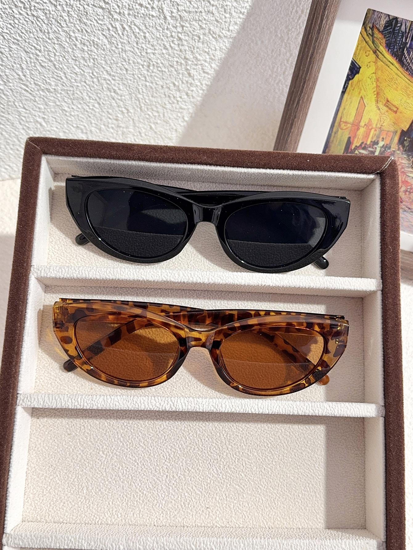 2Pcs Fashionable Cat Eye Frame Glasses Set Chic Black, Tortoiseshell Glasses Perfect for Party Holiday Gifts Unisex