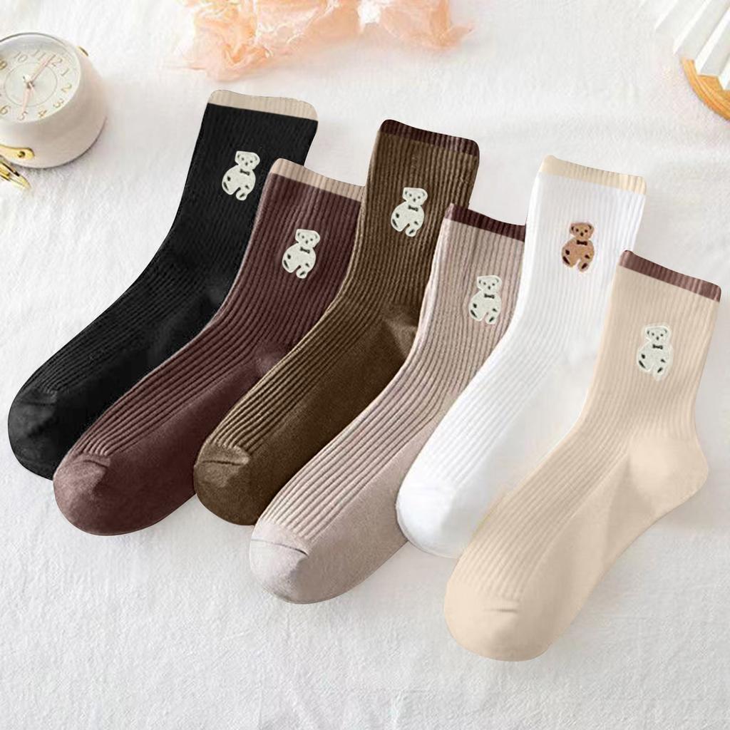 Women's Bear Socks Medium Tube Cute Cartoon Teddy Bear Socks High Top Long Tube Socks