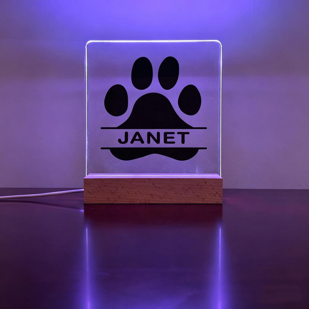 Personalized Dog Paw Acrylic Night Light Custom Pet Name Wooden Base Creative Tabletop Decor Lovely Present For Pet Owner