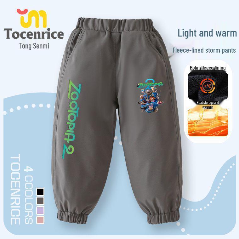 Zootopia 2 Plus Velvet Boys  Cargo Pants - Trendy Printed Sportswear 130