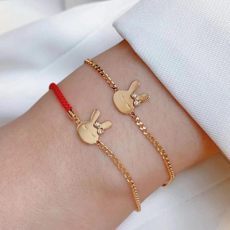 Ins Style 18K Gold-Plated Rabbit Red String Bracelet - Cute, Versatile, Zodiac-Inspired, Lucky Gift for Any Occasion