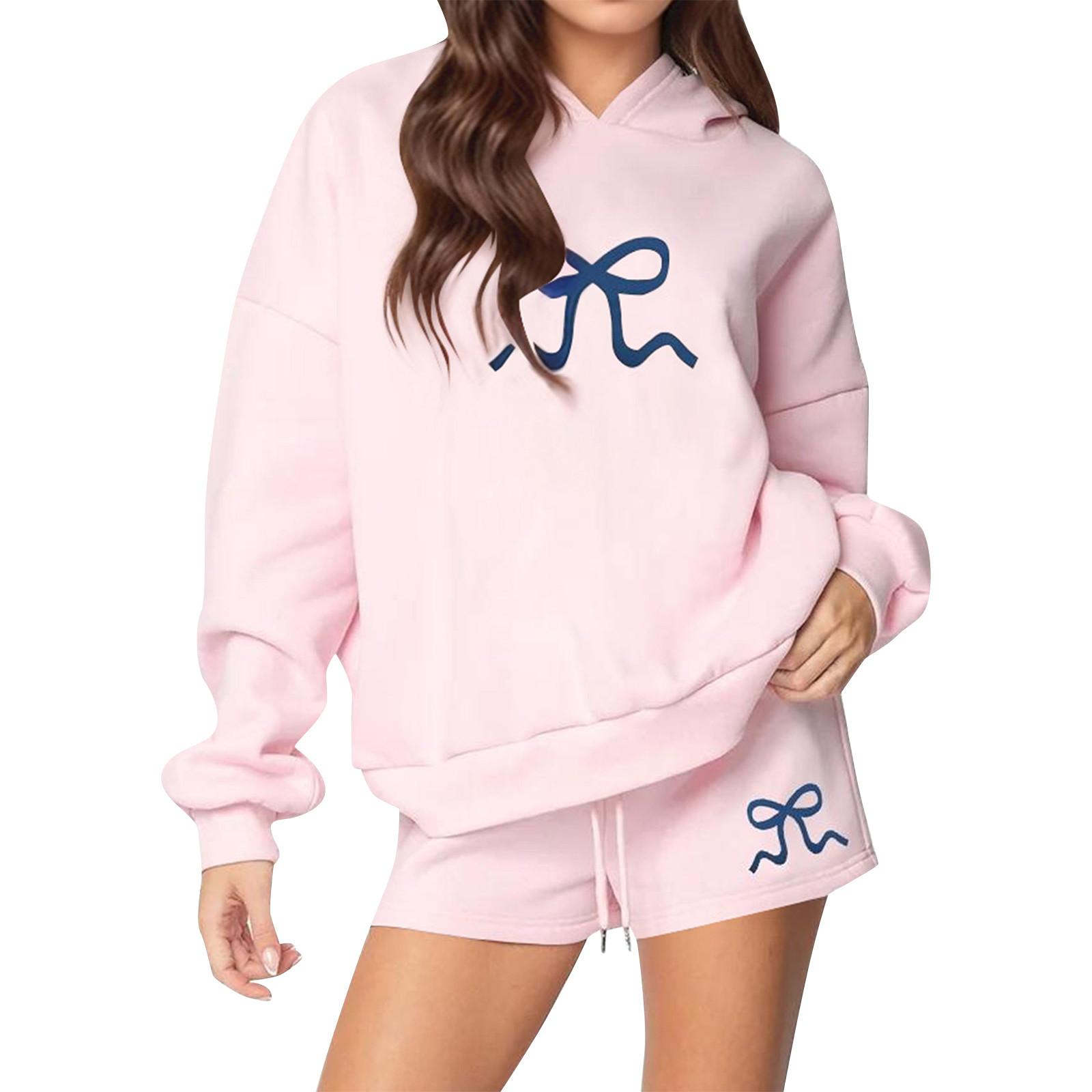 

Женский комплект из 2 предметов с короткими рукавами и брюками с карманами, повседневная спортивная одежда S розовый