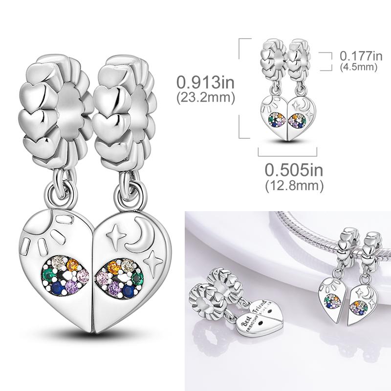 

Мідні 2-в-1 Шарми Намистина Серце Кохання Мати Донька Коханець Друг Підвіска Підходить до Оригінального Браслета-Браслета DIY Прикраси