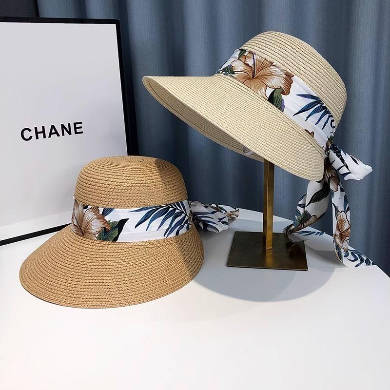 Straw hat women's summer beach vacation sun hat sun protection UV protection sun hat bow straw bucket hat