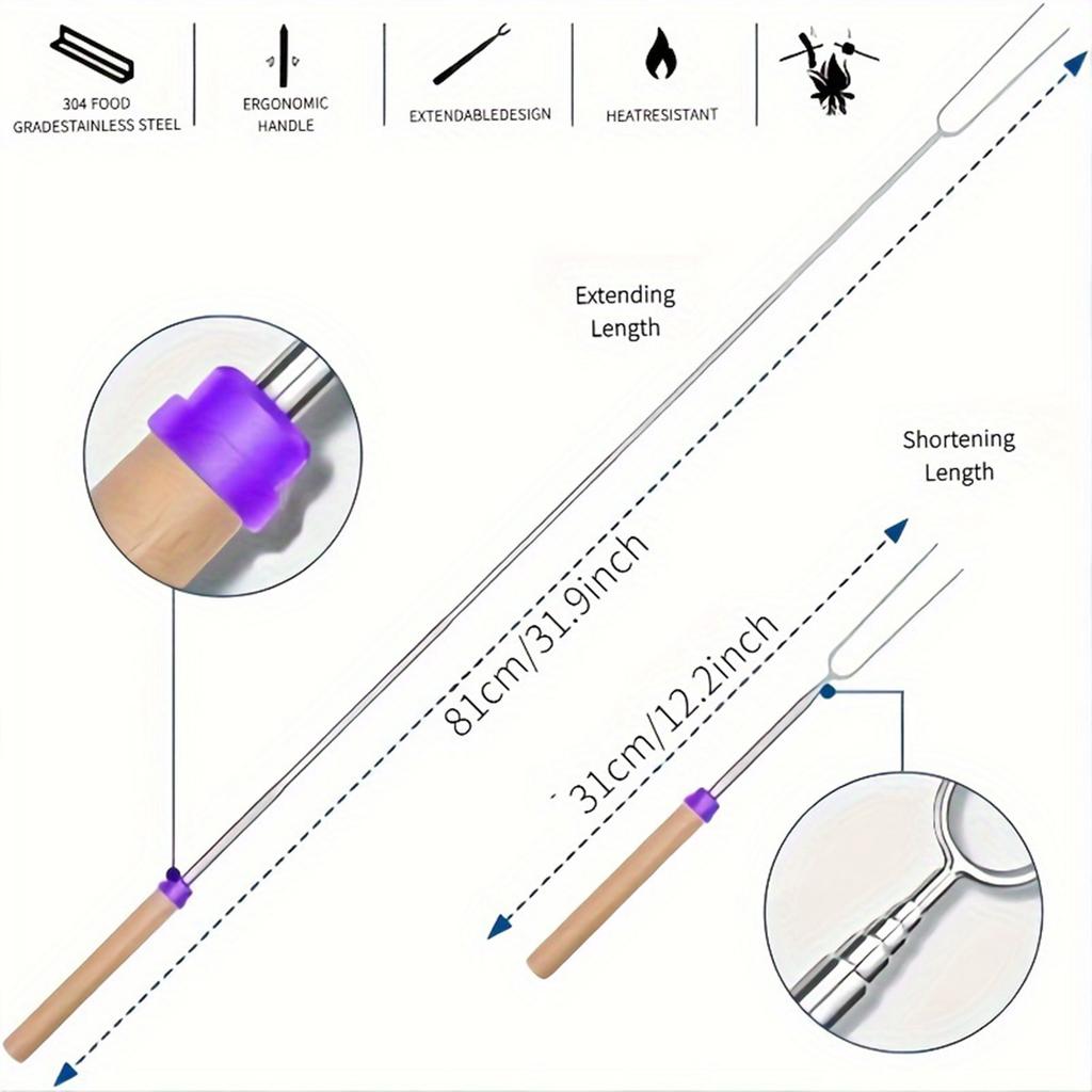 5/10/12pcs Adjustable Telescopic Barbecue Forks Metal Skewers Roasting Stick Suitable for Eating BBQ Dinner Dessert