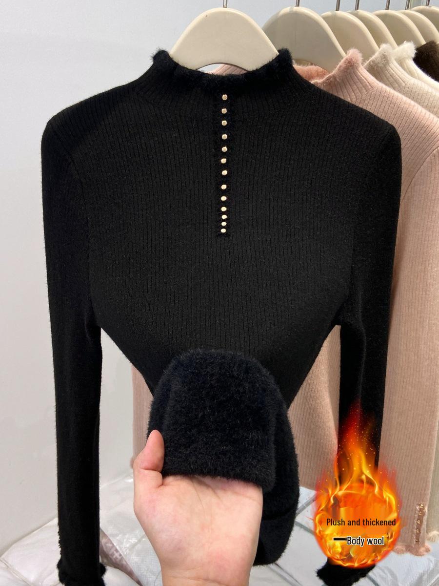 

Women s Fleece-Lined Half-High Neck Knitted Sweater - Autumn/Winter 2025 Collection Small