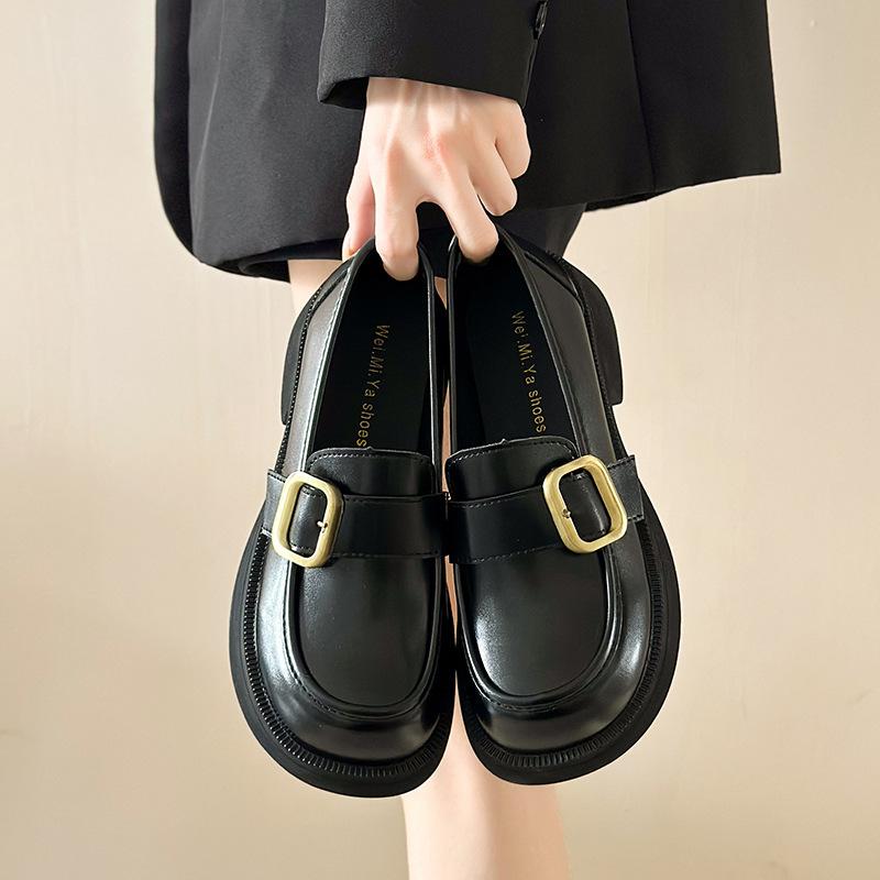 

British style black small leather shoes women s 2025 spring new versatile comfortable thick heel Mary Jane loafers single shoes women 40 матовый черный