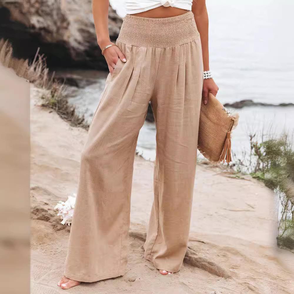 2026 Spring/Summer Women's Casual Loose Cotton Ruched Distressed Mid-rise Pants