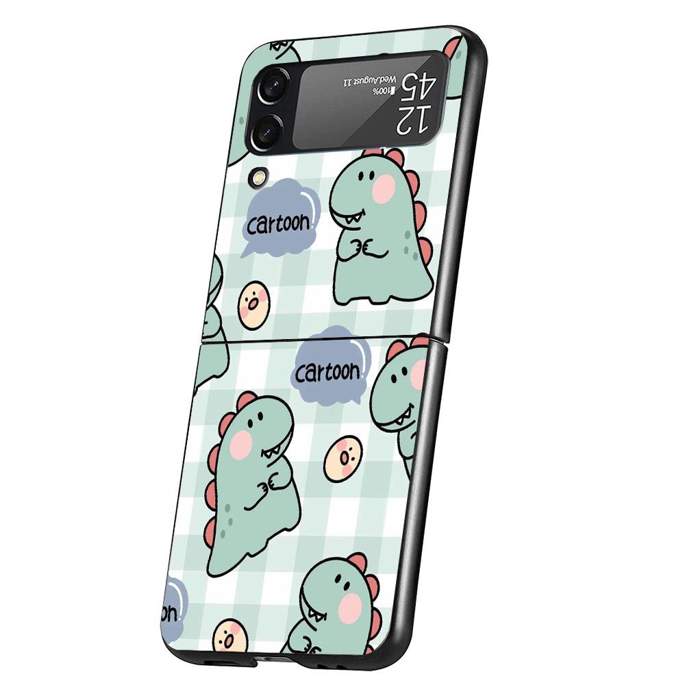 Cute Cartoon Dinosaur Baby Case Phone Cover for Samsung Galaxy Z Flip 6 5 4 3 5G ZFlip6 ZFlip5 ZFlip4 ZFlip3 Black Hard Trend Fu