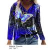 Langärmliges Damen-T-Shirt mit Schmetterlingsdruck, lässig, fluoreszierende Farbe, V-Ausschnitt