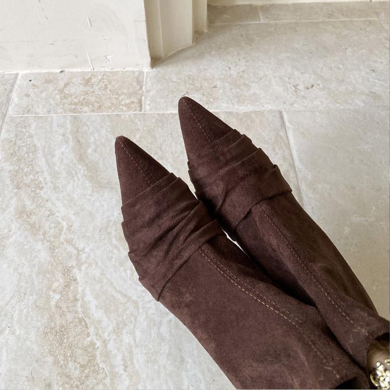 Fashion Design Pleated Woman Ankle Boots Street Style Thin High Heels Shoes Sexy Party Banquet Zipper Botas De Mujer