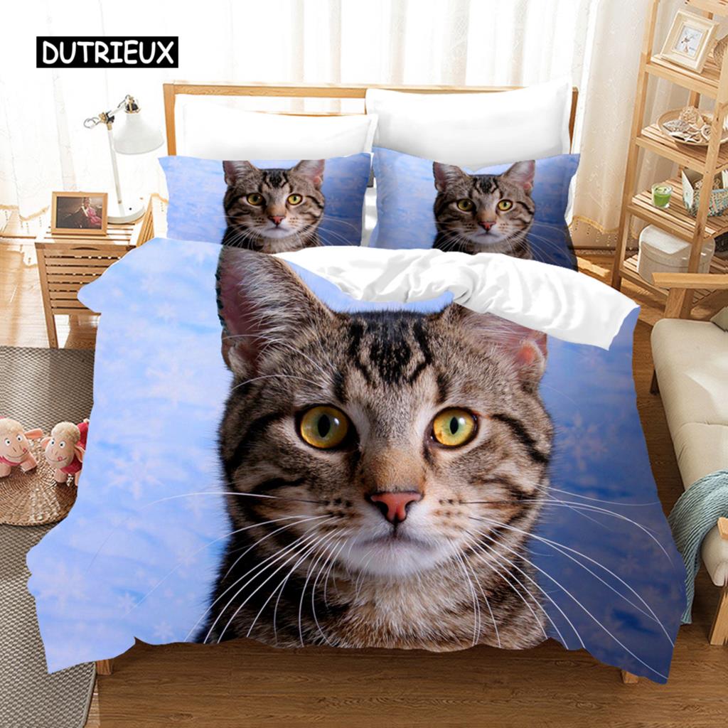 3D Cute Wolves Cat Dog Print Bedding Set Cute Duvet Quilt Cover Wild Animal Tribal Bed Cover With Pillowcases Custom Bed Linen