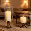 Conjunto de Castiçais à Prova de Vento para Mesa com Cúpula de Vidro Transparente e Bases em Tom Bronze para Centro de Mesa de Casamento, Decoração de Entrada para Casa