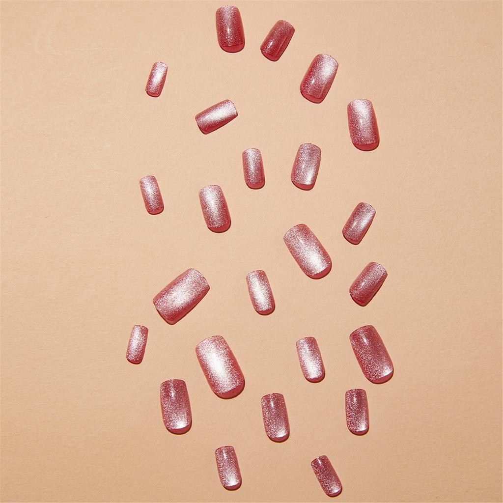 24 Pcs Cat Eye Press On Nails Full Cover Stick On Nails Pink False Nails Medium False Nails Tips Acrylic Artificial Nail