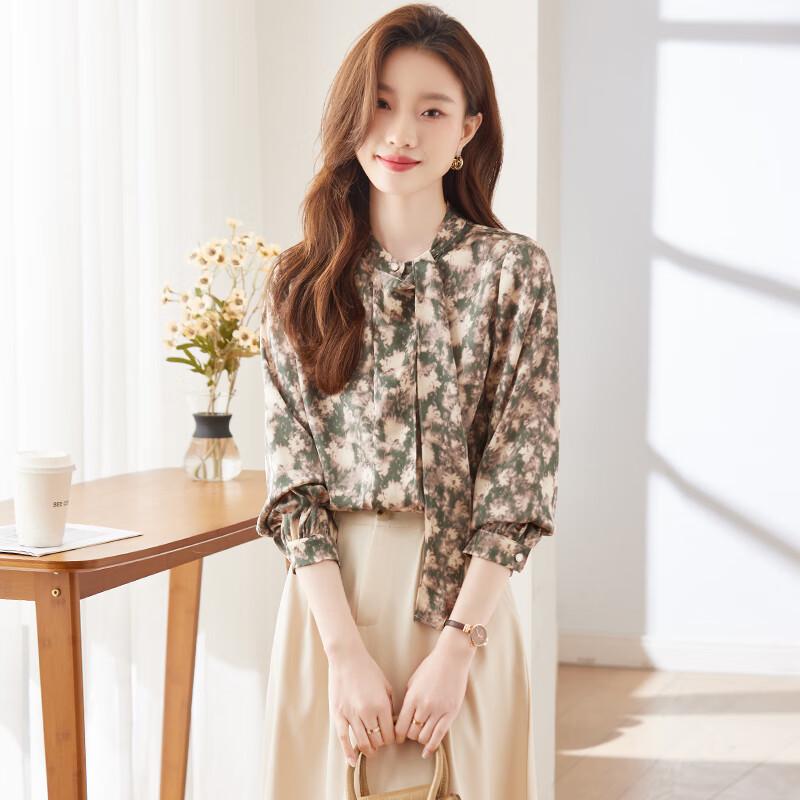 Women s Elegant Floral Round Neck Shirt L