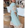 Women's Summer Bohemian V-neck Fashion Print Lantern Sleeve High Waist Swing Dress
