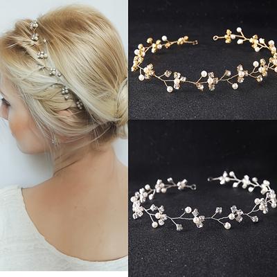 Hochzeits-Haarschmuck Strass Perle Stirnband Hochzeit Kopfschmuck Prinzessin Geburtstag Stirnband Silberfarben Tiara Accessoires