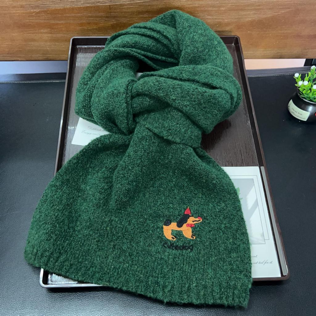 2025 Winter Japanese Cute Puppy Embroidery Scarf for Neck Protection