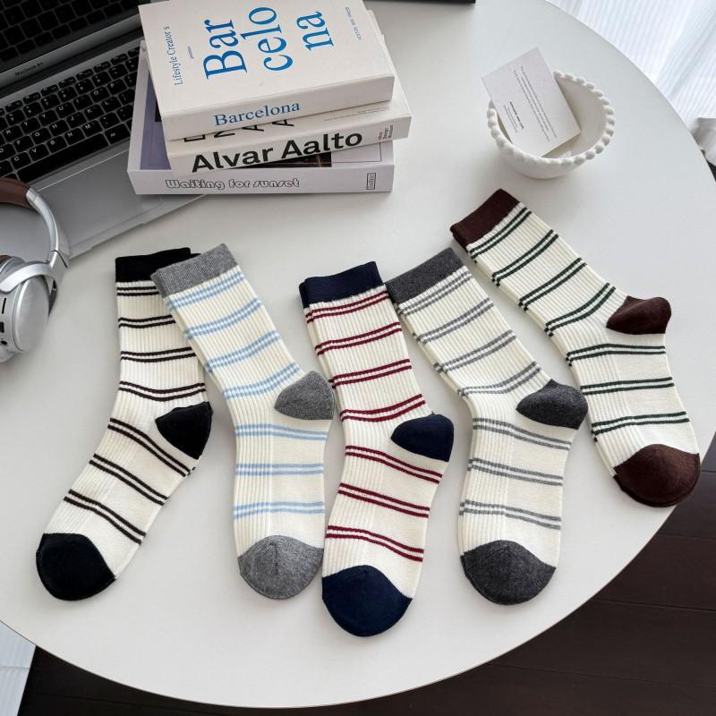 Womens Winter Mid-Calf Striped Compression Socks Casual Sport Crew Students Couples Warm Wool Blend Stackable