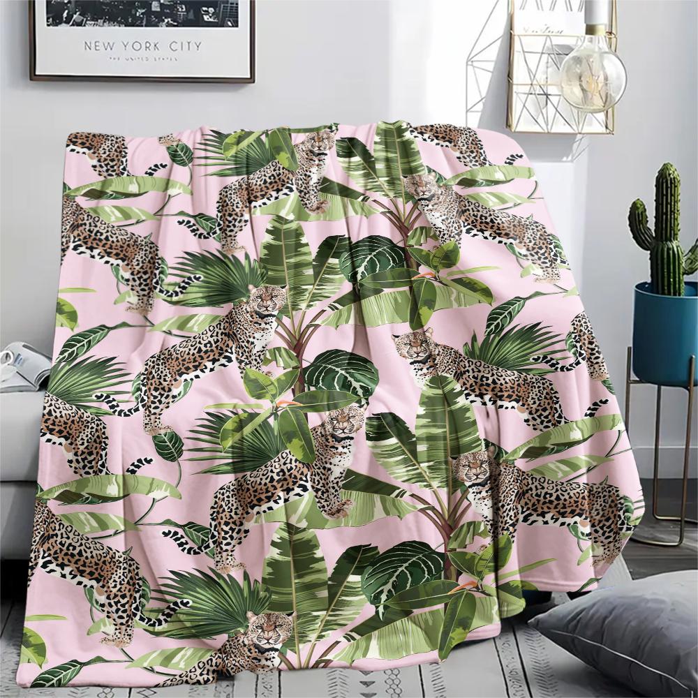 1Pc Jungle Leopard Print Flannel Blanket, High Quality Comfortable for All Seasons, Home Decor, Warmth and Comfort, Perfect for Christmas Gifts