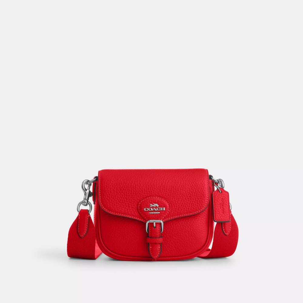 

Маленькая седельная сумка Coach Amelia, серебро, яркий мак