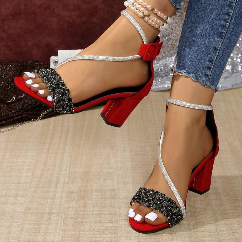 Women's 2026 Summer Fashion Sandals Medium High Heel ne button Sandals Outdoor Fashion Sandals Women Heels Black Red Sandalias