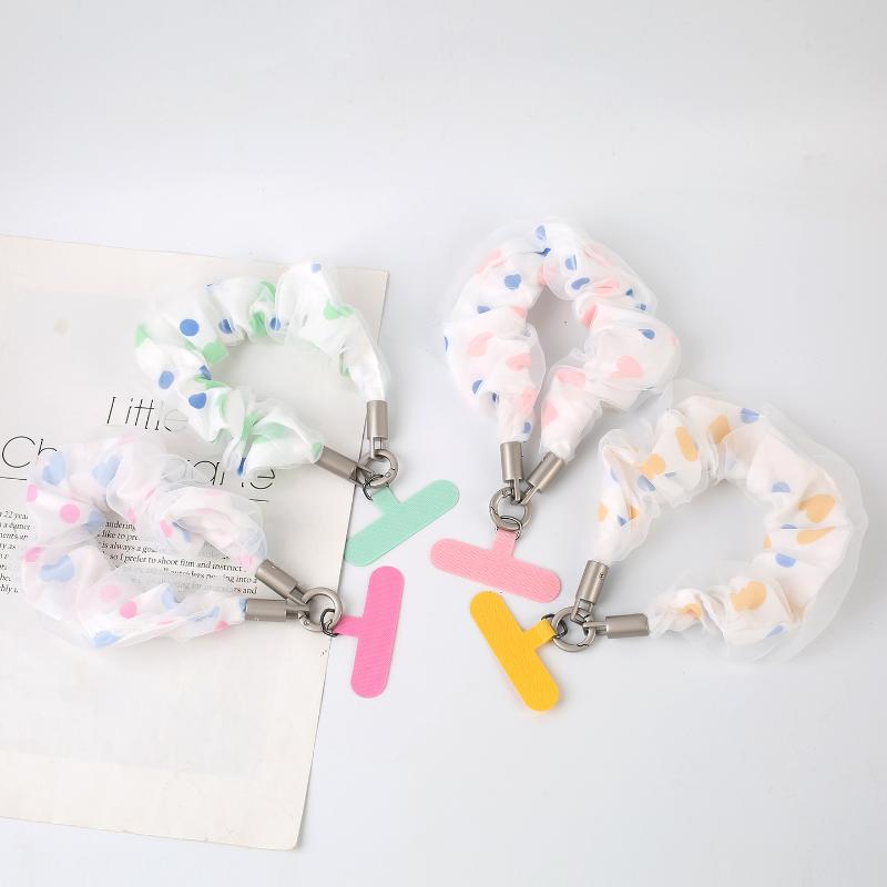 Women Heart Polka Dot Scrunchies Phone Lanyard Universal Phone Wrist Straps Anti Lost Hand Lanyard Detachable Cute Wristband
