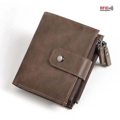 Men's RFID Blocking Zipper Coin Purse Wallet Vintage PU Leather Credit Card Holder Money Bag For Men