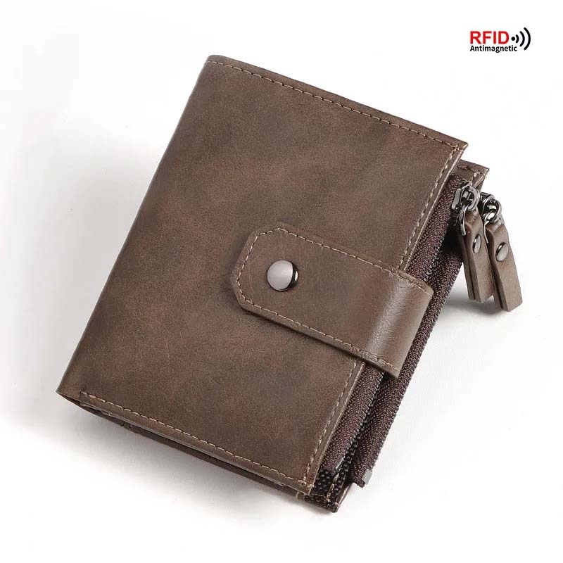 

Men s RFID Blocking Zipper Coin Purse Wallet Vintage PU Leather Credit Card Holder Money Bag For Men чорний
