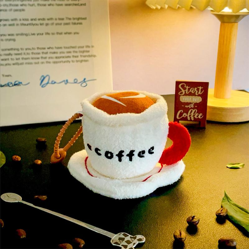 Cute Fun Simulation Coffee Cup Keychain Cartoon Stuffed Doll Toy Backpack Bag Pendant Decorative Car Key Chains Accessories Gift
