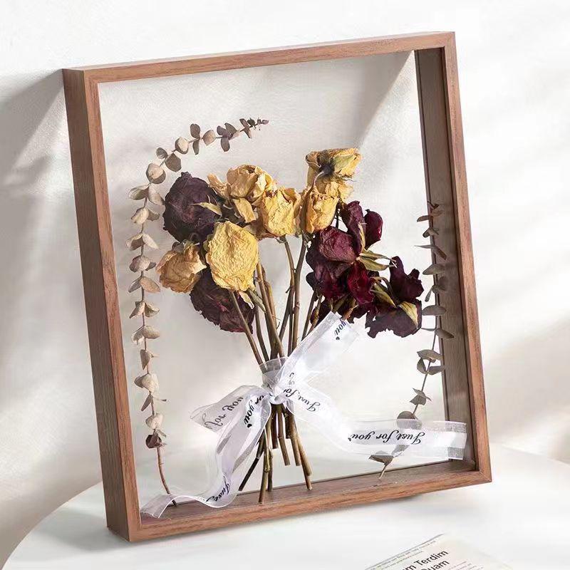 Modern Minimalist DIY Preserved Flower Mirror Frame - Decorative Hollow Picture and Dry Flower Display Stand