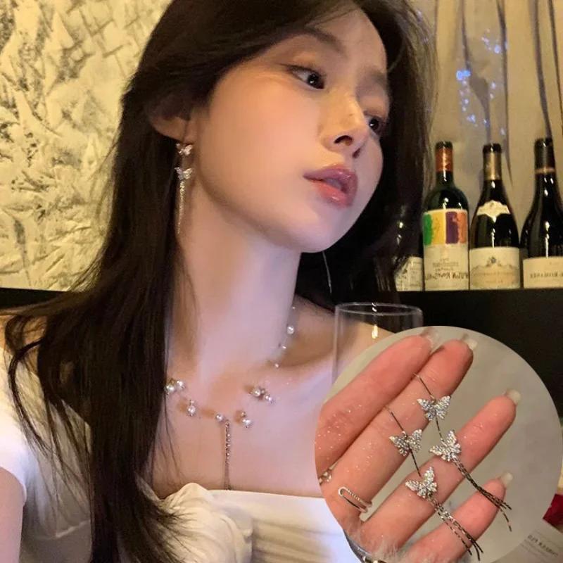 925 Butterfly Earrings For Women Heart Chain Earring Jewelry Prevent Allergy Party Accessories Birthday Gift Heart Earrings