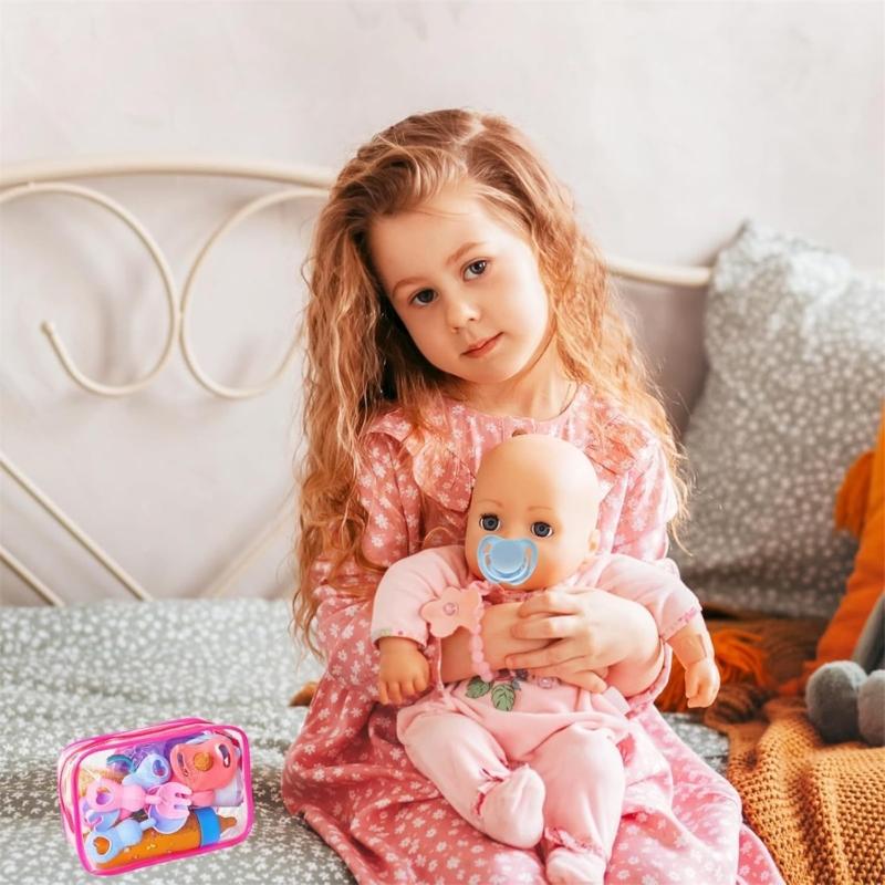 12pcs Realistic Baby Doll Feeding Set With Bottle Pacifiers Juice Containers Interactive Pretend Play Nursing Accessories