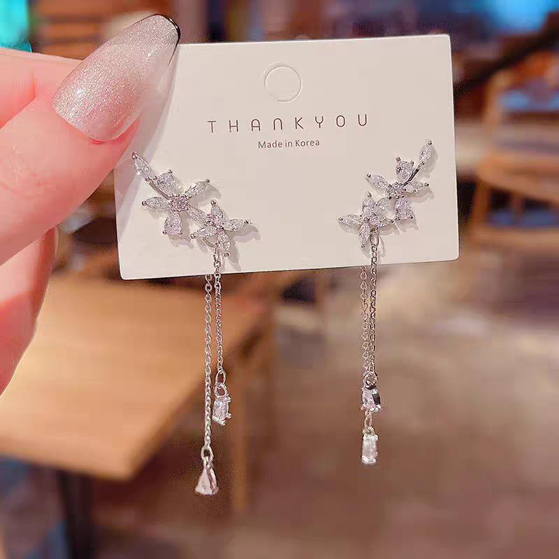 

Flower Tassel Earrings High-Quality Drop Earrings Earrings Shimmering For Daily Wear Special Occasions Weddings серебряный