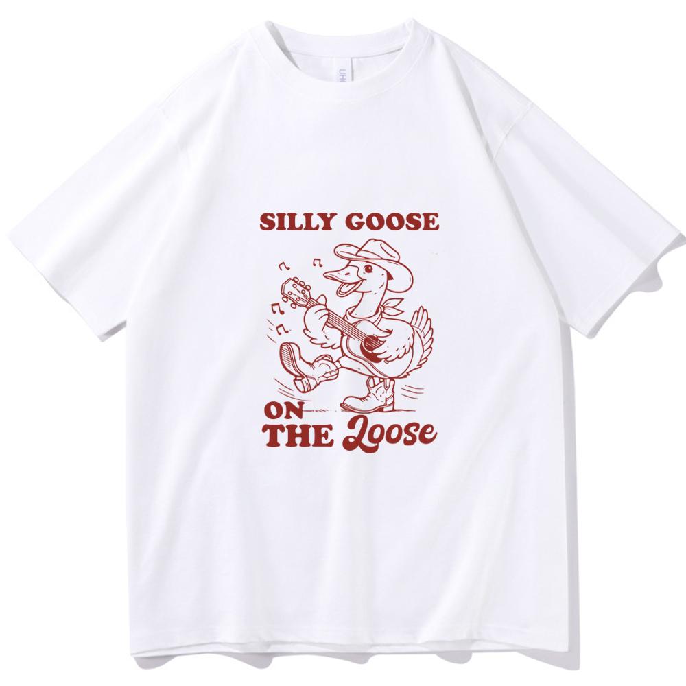 Silly Goose on The Loose Women and Man Oversized T-shirt Summer O-neck Funny T-shirt Casual Printing