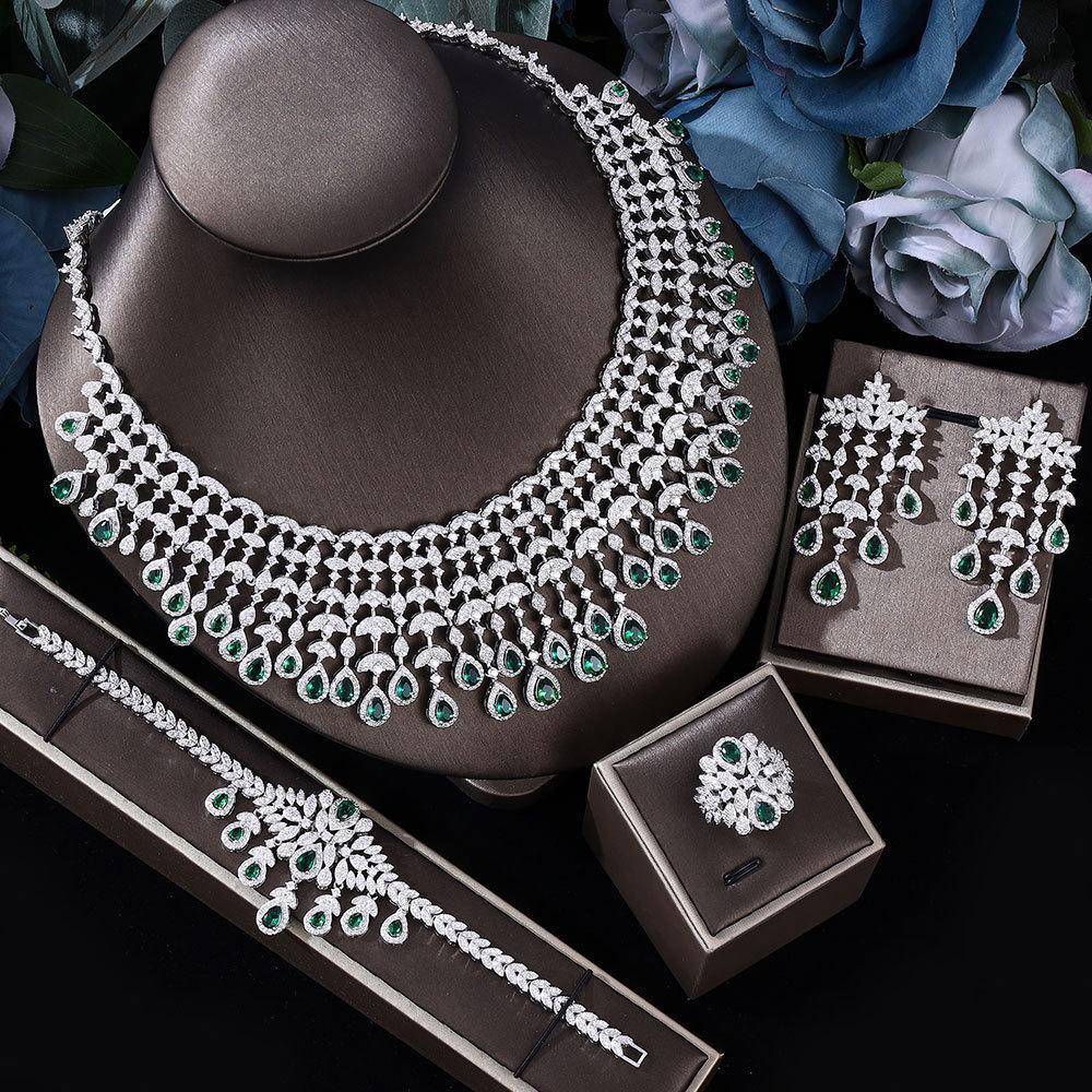 Zircon Necklace Earrings Set Gorgeous Diamond Bridal Wedding Banquet Popular Accessories