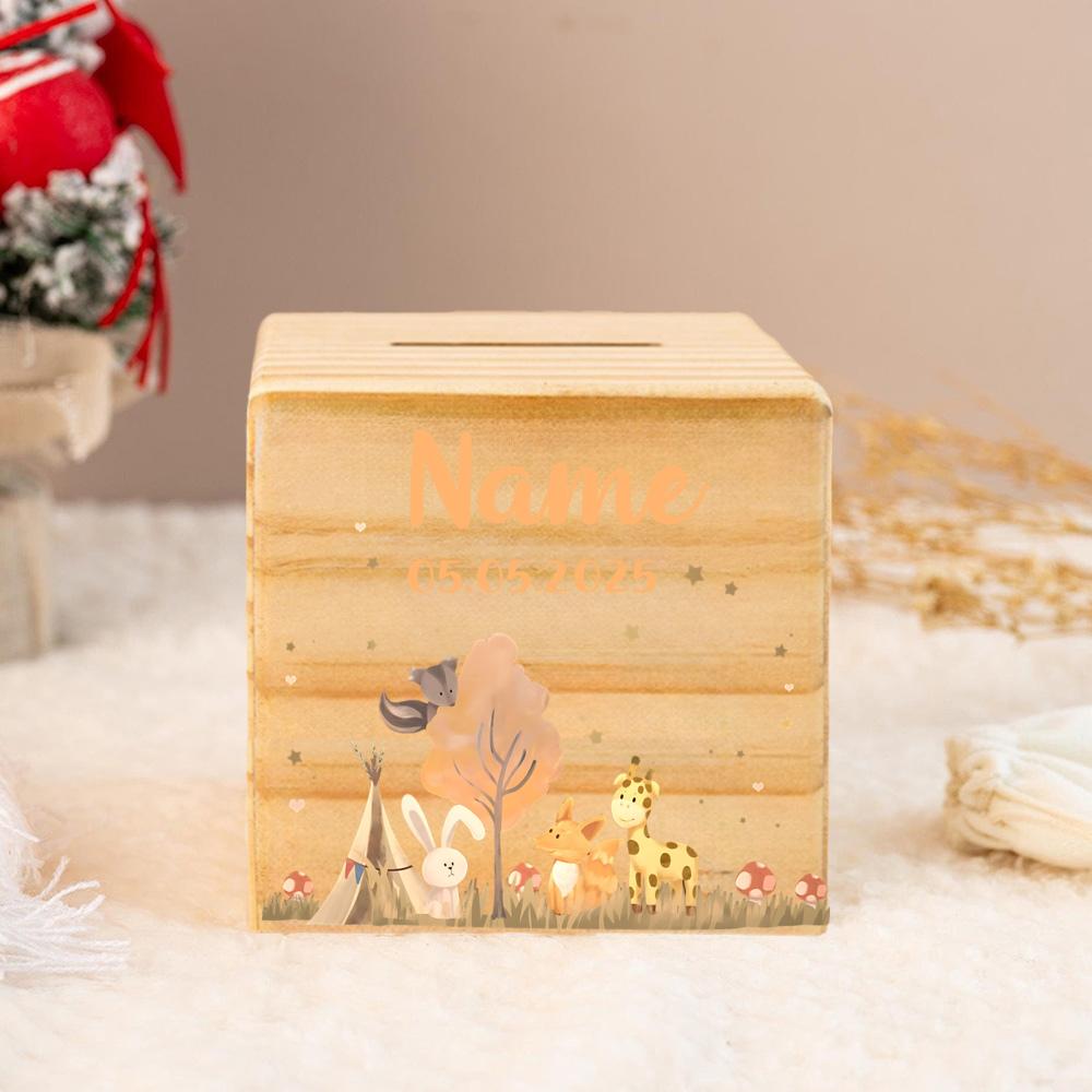 Wood Piggy Bank, Personalized Name Money Box, Money Box, Christening Gifts, Shower Gift, Xmas Gift