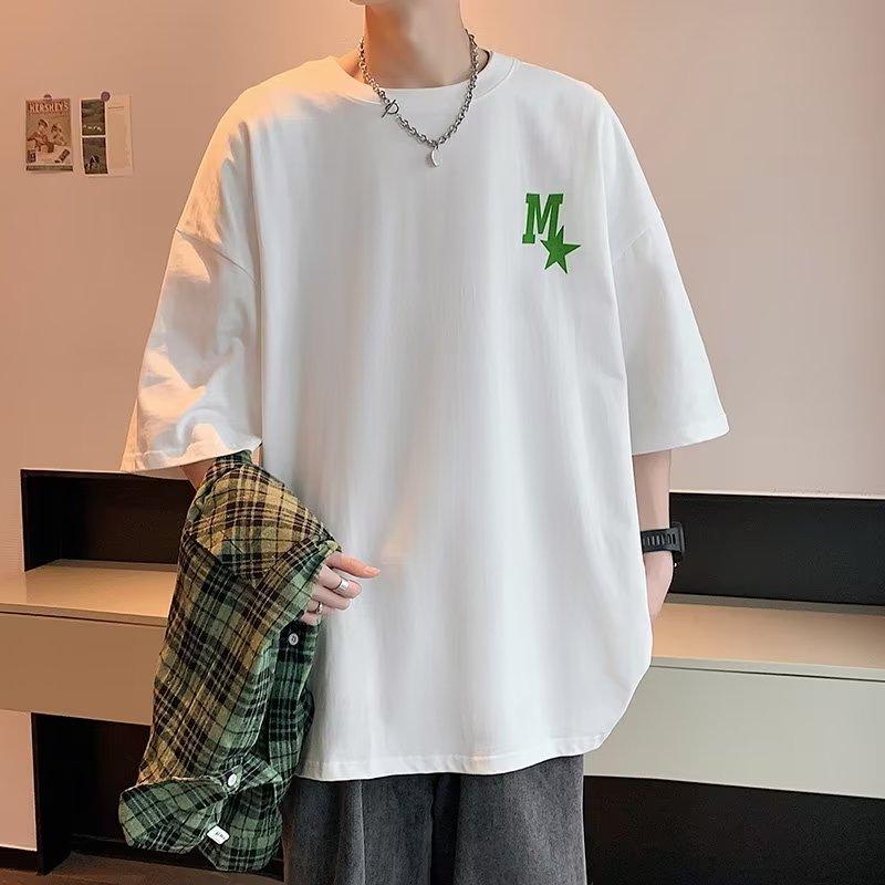 

Футболка с коротким рукавом, мужская модная брендовая летняя свободная футболка с половиной рукава, новинка 2023 года, популярные в Интернете модные вещи с простым принтом