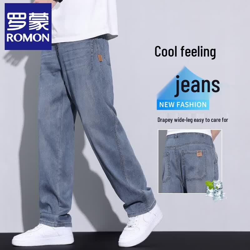 Luomeng Men s Ice Silk Tencel Loose Straight Jeans 36